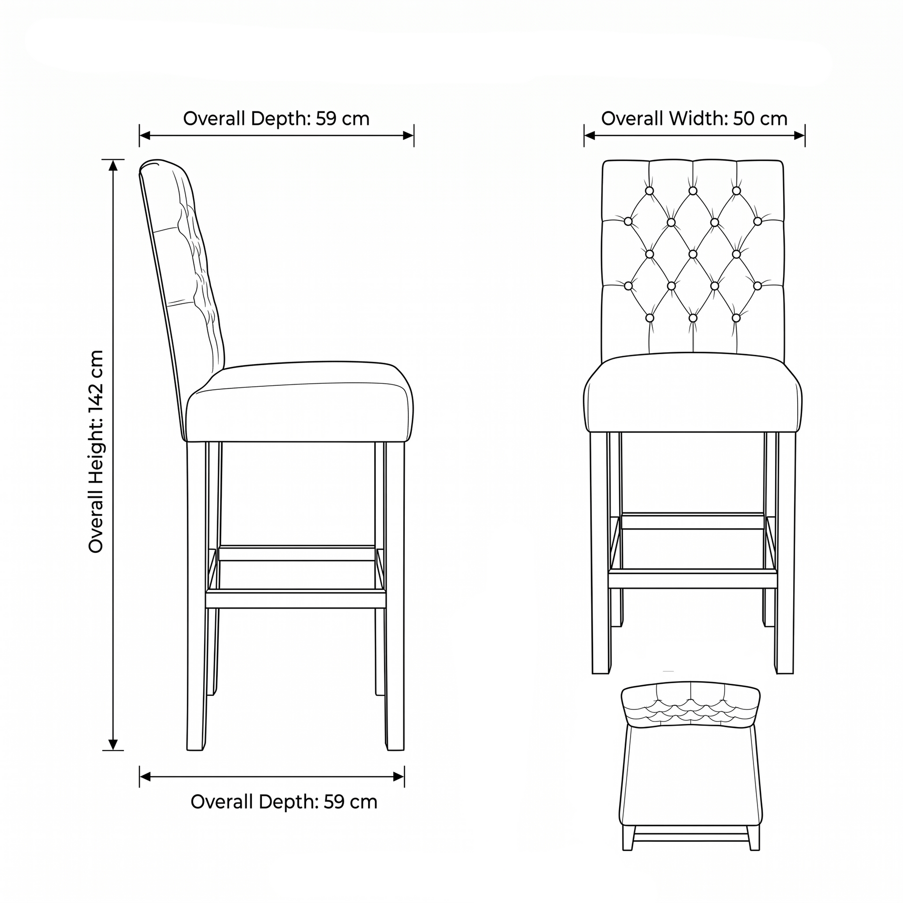 Bar Stool Mistral - Brown Fabric & Natural Oak Legs - 59 x 50 x 142 cm