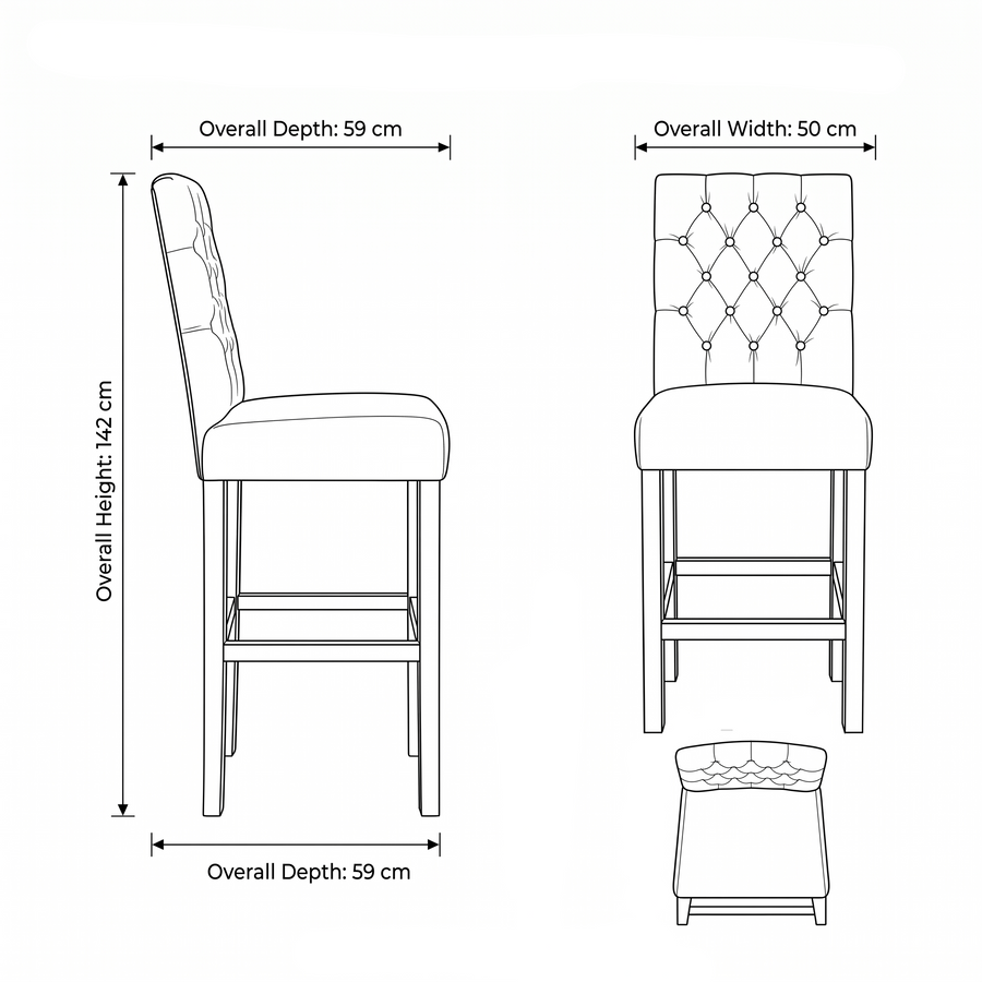 Bar Stool Mistral - Brown Fabric & Natural Oak Legs - 59 x 50 x 142 cm