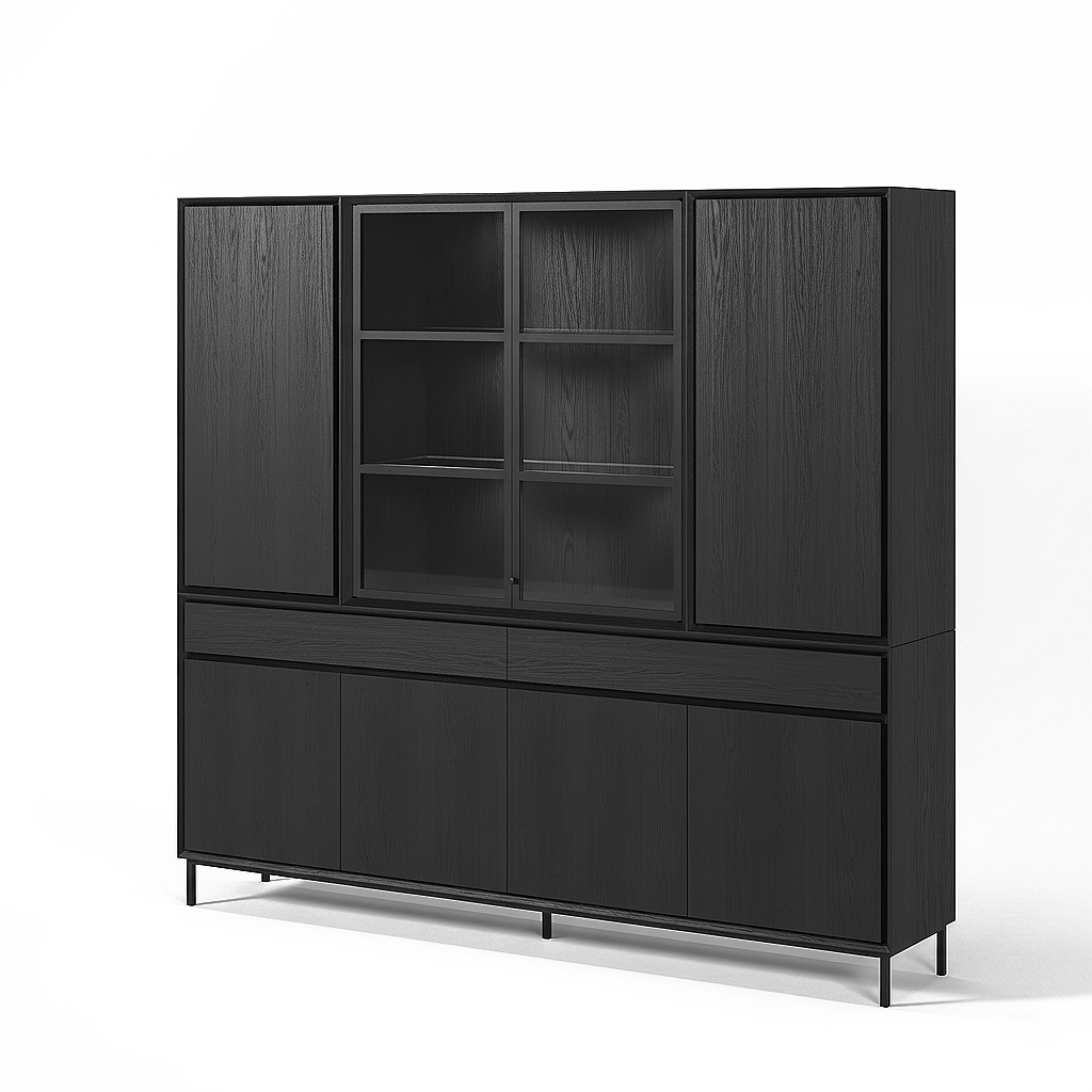 Navarre Large Showcase Cabinet - Black with Glass Display | Marcottestyle