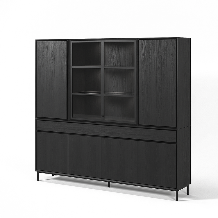 Navarre Large Showcase Cabinet - Black with Glass Display | Marcottestyle