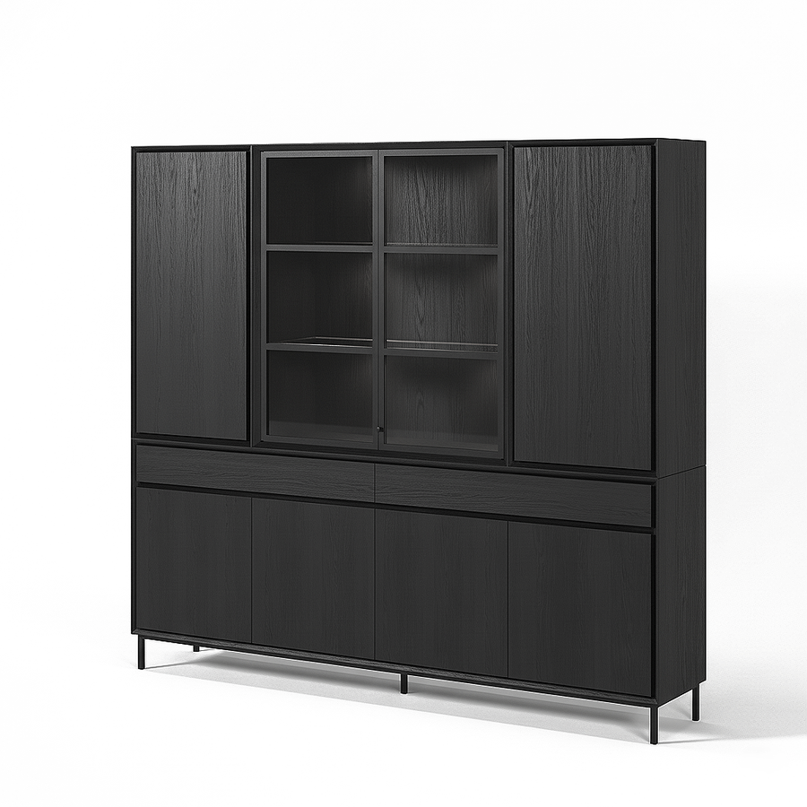 Navarre Large Showcase Cabinet - Black with Glass Display | Marcottestyle