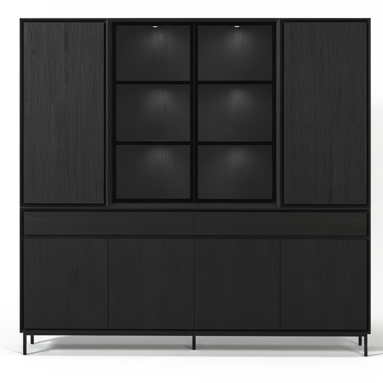 Navarre Large Showcase Cabinet - Black with Glass Display - View 2