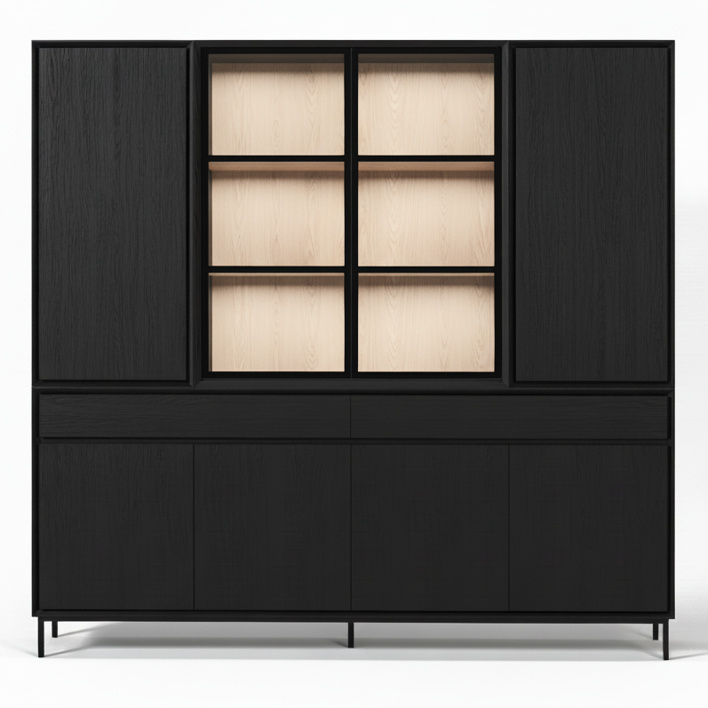 Navarre Large Showcase Cabinet - Black with Glass Display – front view | Marcottestyle