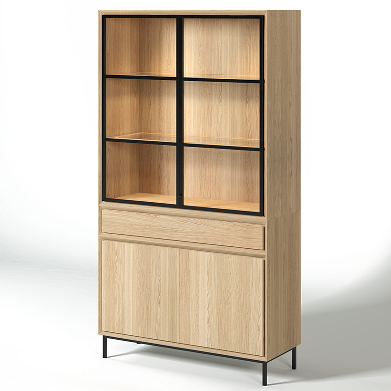 Navarre Small Showcase Cabinet - Solid Natural Oak with Glass Display | Marcottestyle