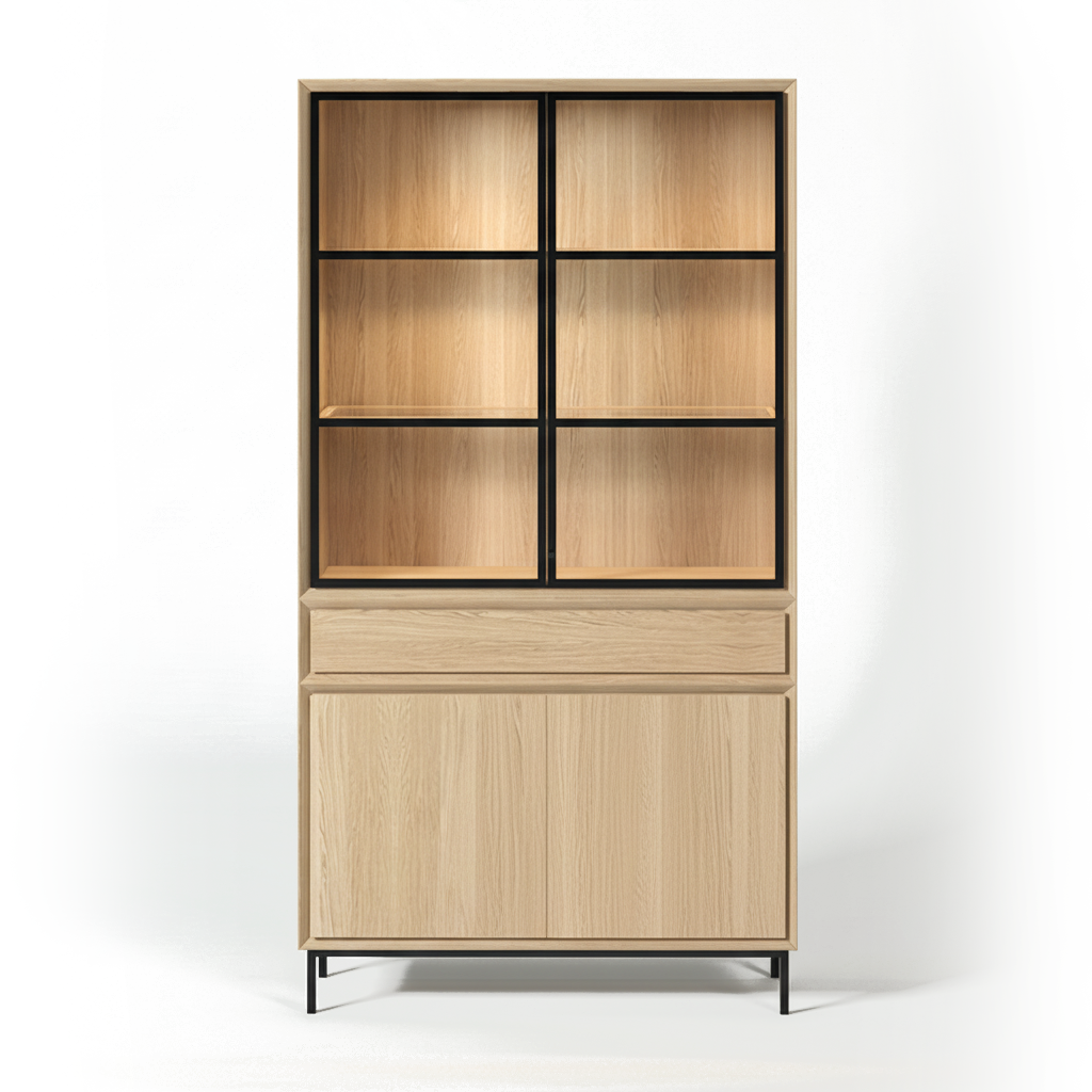 Navarre Small Showcase Cabinet - Solid Natural Oak with Glass Display | Marcottestyle
