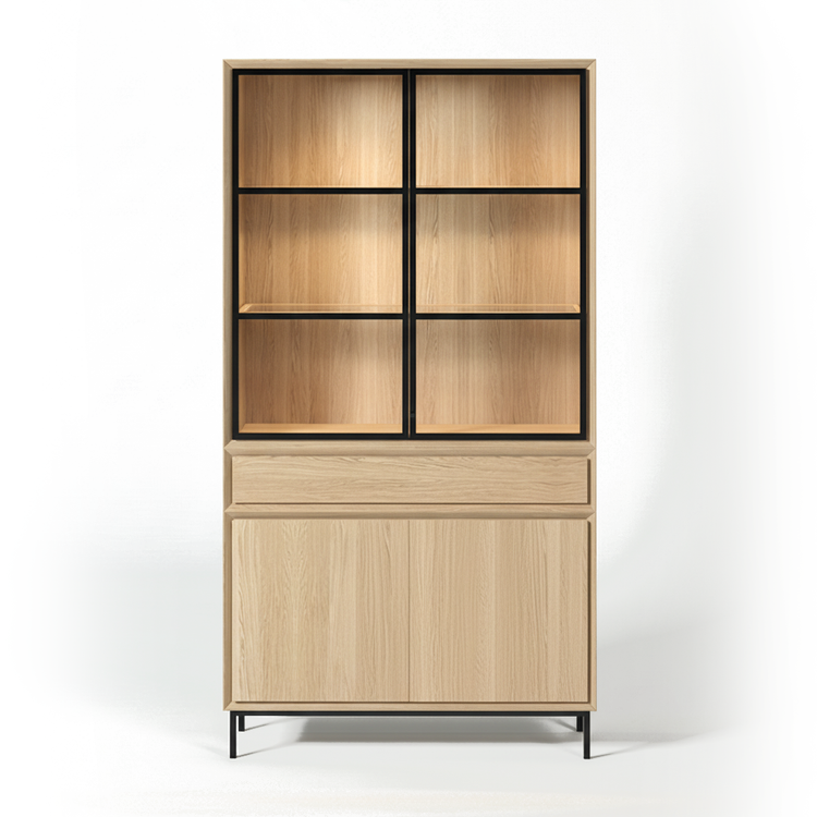 Navarre Small Showcase Cabinet - Solid Natural Oak with Glass Display | Marcottestyle