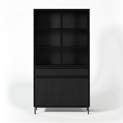 Navarre Small Showcase Cabinet - Black with Glass Display