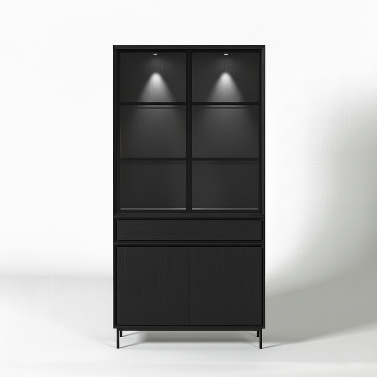 Navarre Small Showcase Cabinet - Black with Glass Display | Marcottestyle