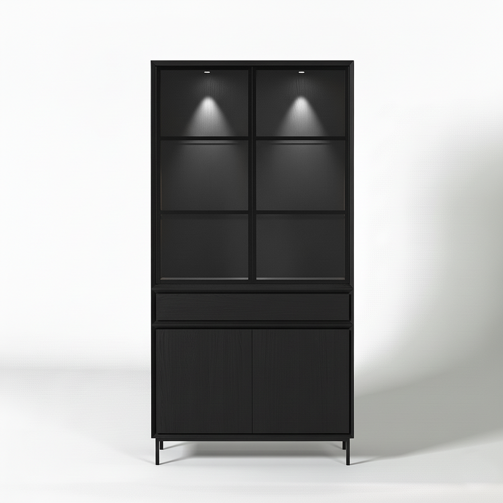 Navarre Small Showcase Cabinet - Black with Glass Display - View 2