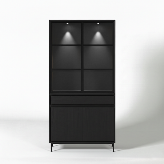Navarre Small Showcase Cabinet - Schwarz with Glass Display | Marcottestyle