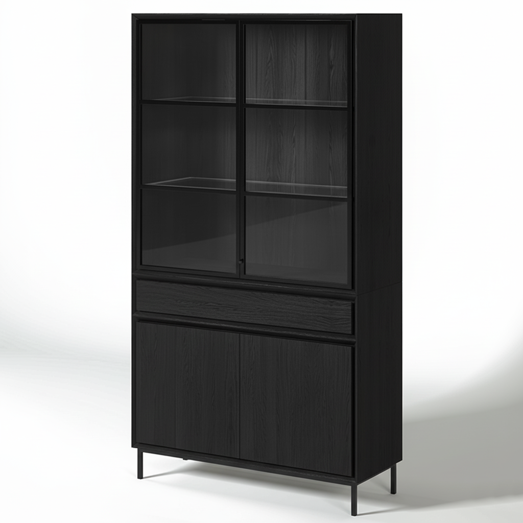 Navarre Small Showcase Cabinet - Black with Glass Display