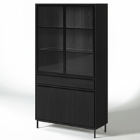 Navarre Small Showcase Cabinet - Black with Glass Display – side view | Marcottestyle