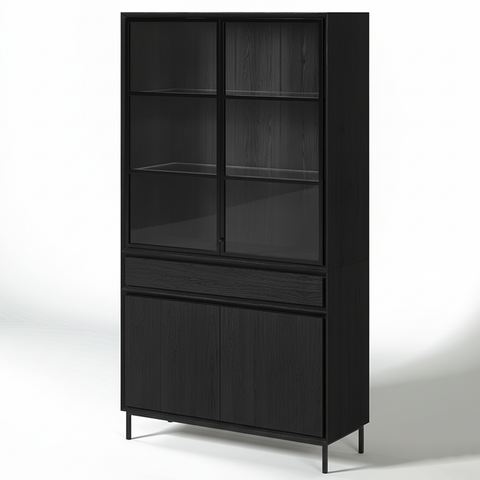 Navarre Small Showcase Cabinet - Black with Glass Display