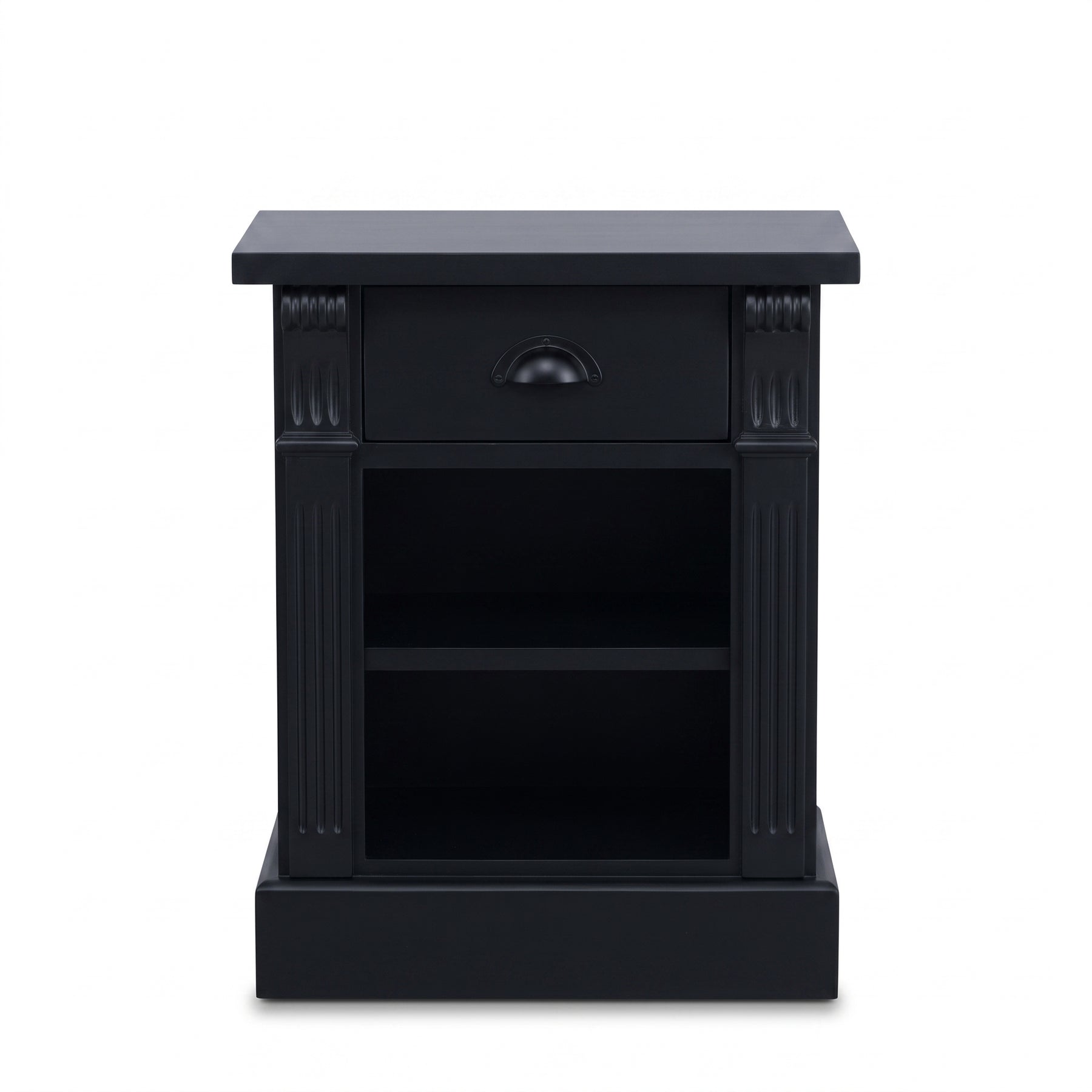Nightstand Annecy in black, front view, 50 x 33 x 60 cm