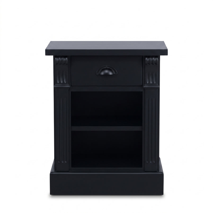 Nightstand Annecy in black, front view, 50 x 33 x 60 cm