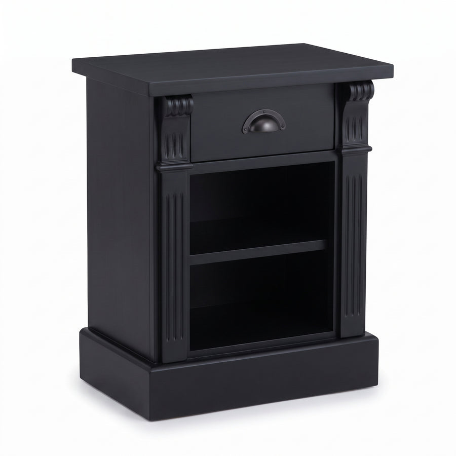 Nightstand Annecy in black, three-quarter view from the front left, 50 x 33 x 60 cm