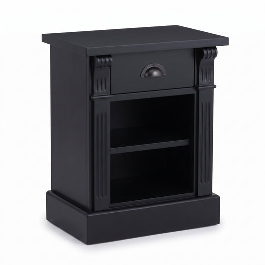 Nightstand Annecy in black, three-quarter view from the front left, 50 x 33 x 60 cm