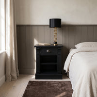 Nightstand Annecy in black, in an interior, 50 x 33 x 60 cm