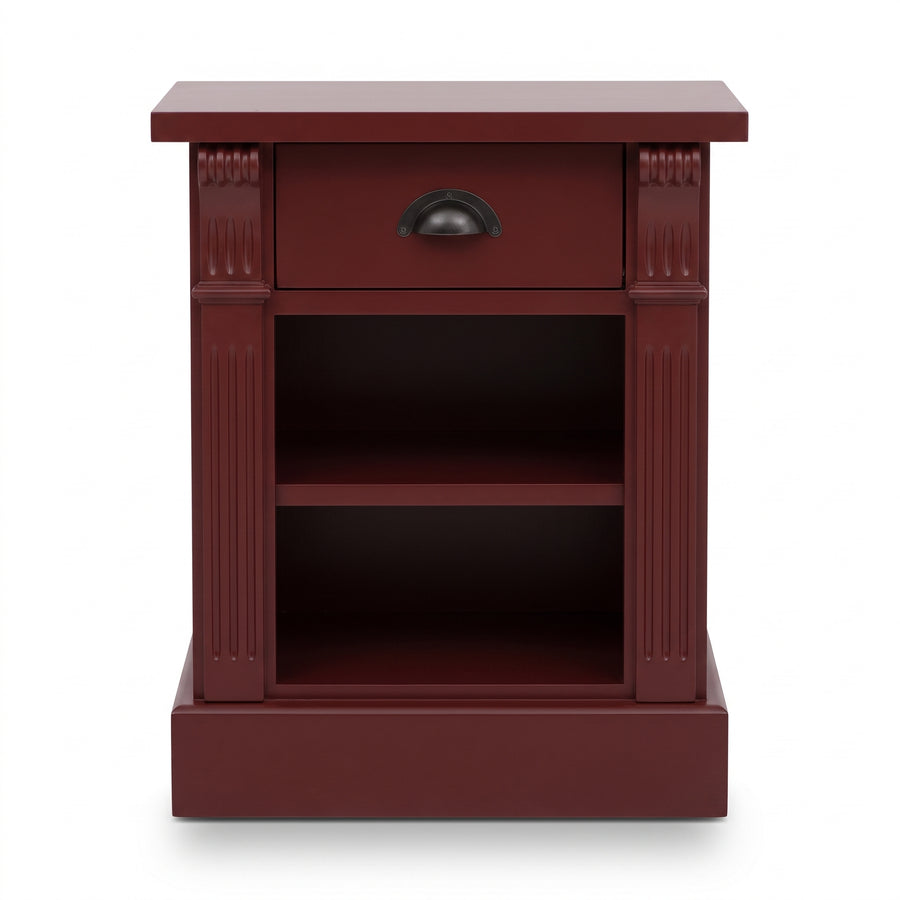 Nightstand Annecy in bordeaux, front view, 50 x 33 x 60 cm