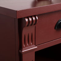 Nightstand Annecy in bordeaux, close-up of the finish and construction, 50 x 33 x 60 cm
