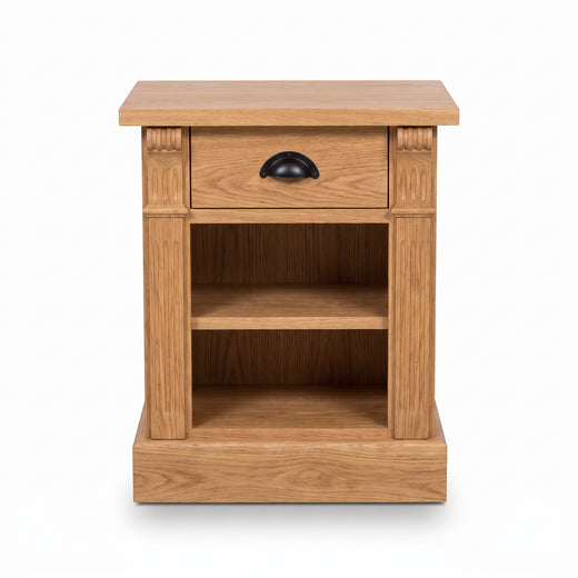 Nightstand Annecy in solid oak, front view, 50 x 33 x 60 cm