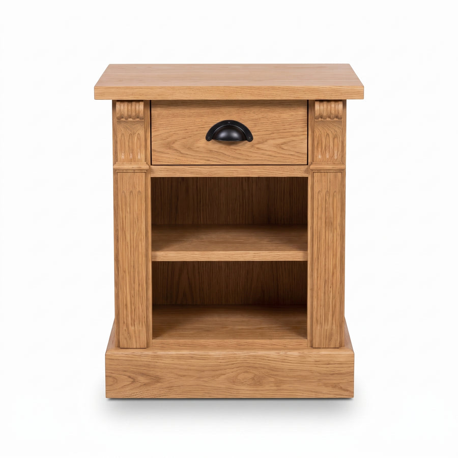 Nightstand Annecy in solid oak, front view, 50 x 33 x 60 cm