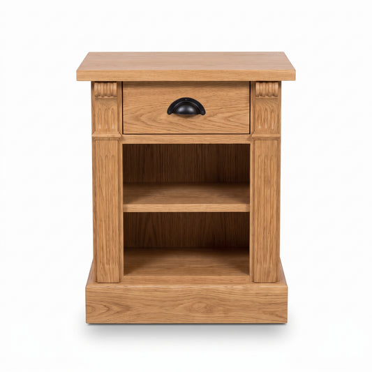 Nightstand Annecy in solid oak, front view, 50 x 33 x 60 cm