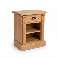 Nightstand Annecy in solid oak, three-quarter view from the front left, 50 x 33 x 60 cm