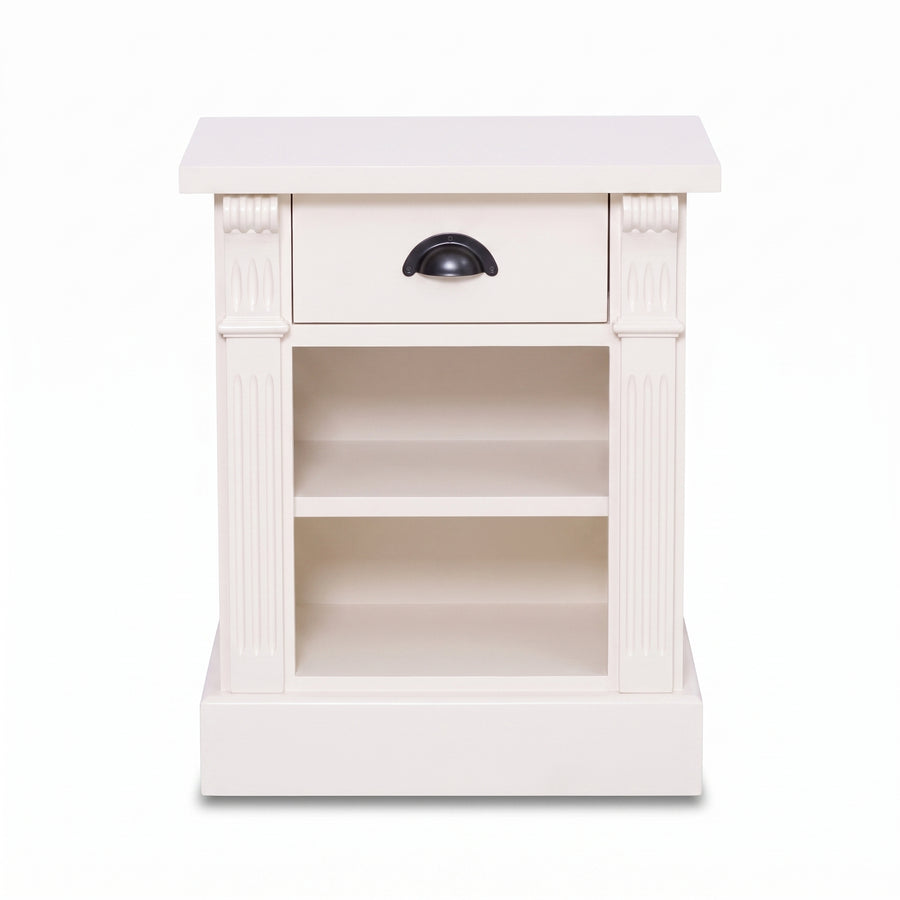 Nightstand Annecy in white, front view, 50 x 33 x 60 cm