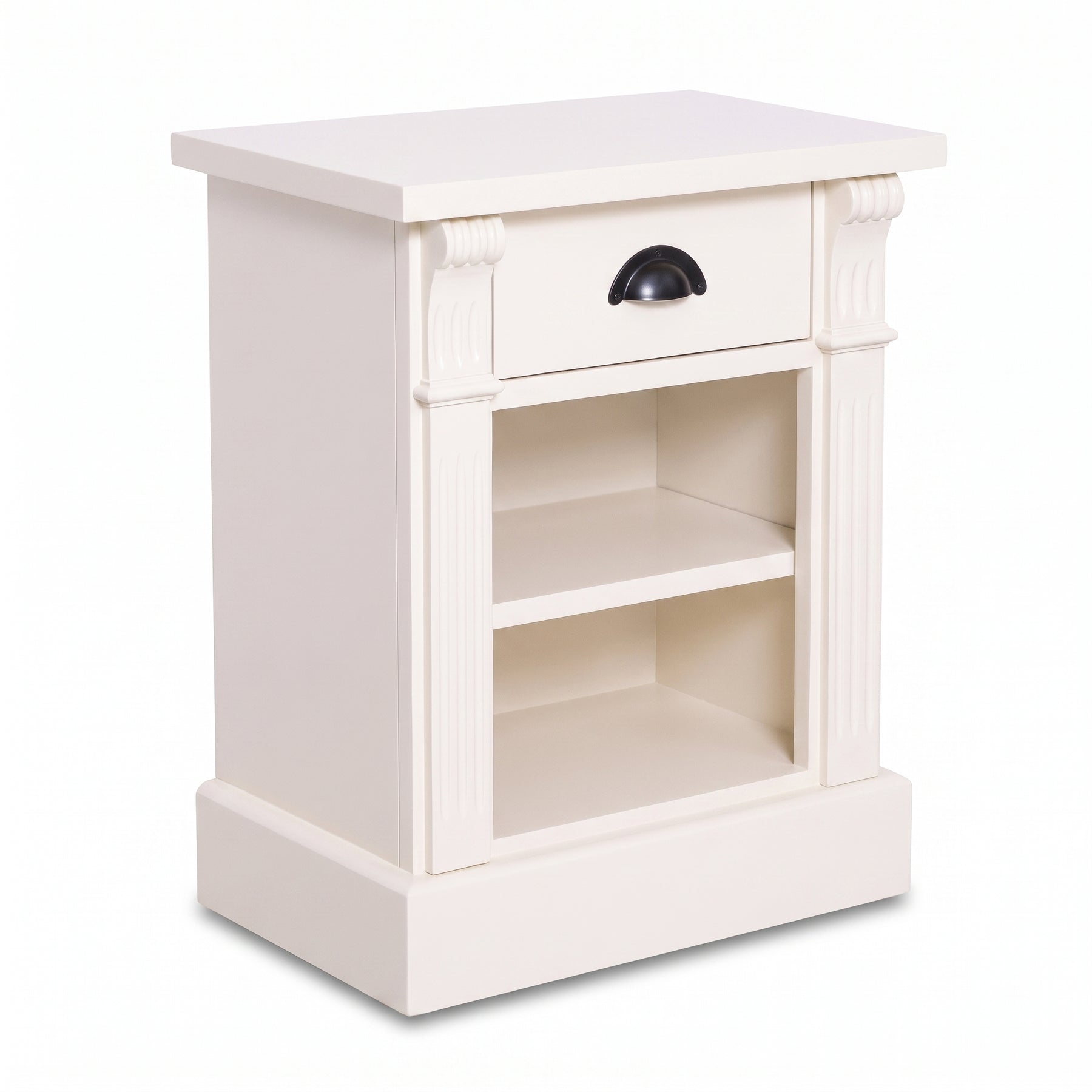 Nightstand Annecy in white, three-quarter view from the front left, 50 x 33 x 60 cm