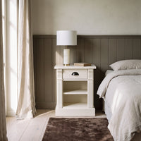 Nightstand Annecy in white, in an interior, 50 x 33 x 60 cm
