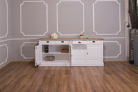 Wexford Buffet bas – Massif Chêne Top and Blanc Base | Classique 4-Porte Armoire de rangement
