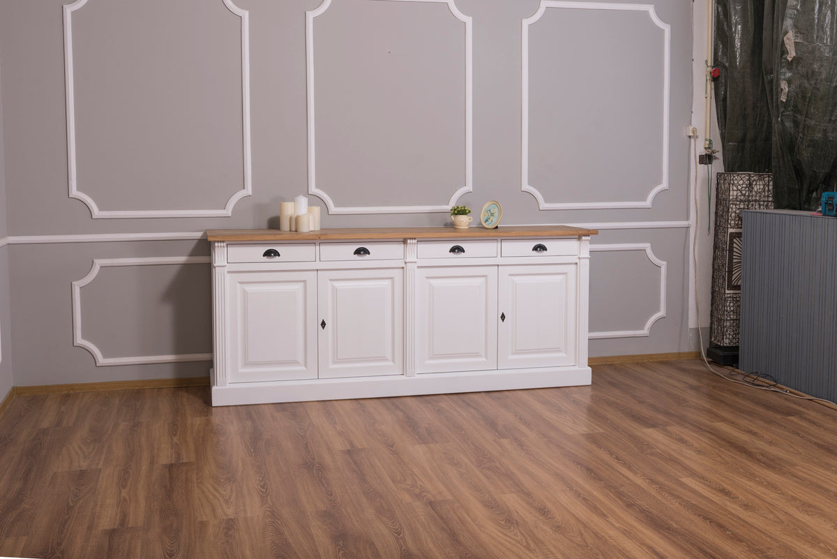 Wexford Sideboard – Solid Oak Top and White Base | Classic 4-Door Storage Cabinet | Marcottestyle