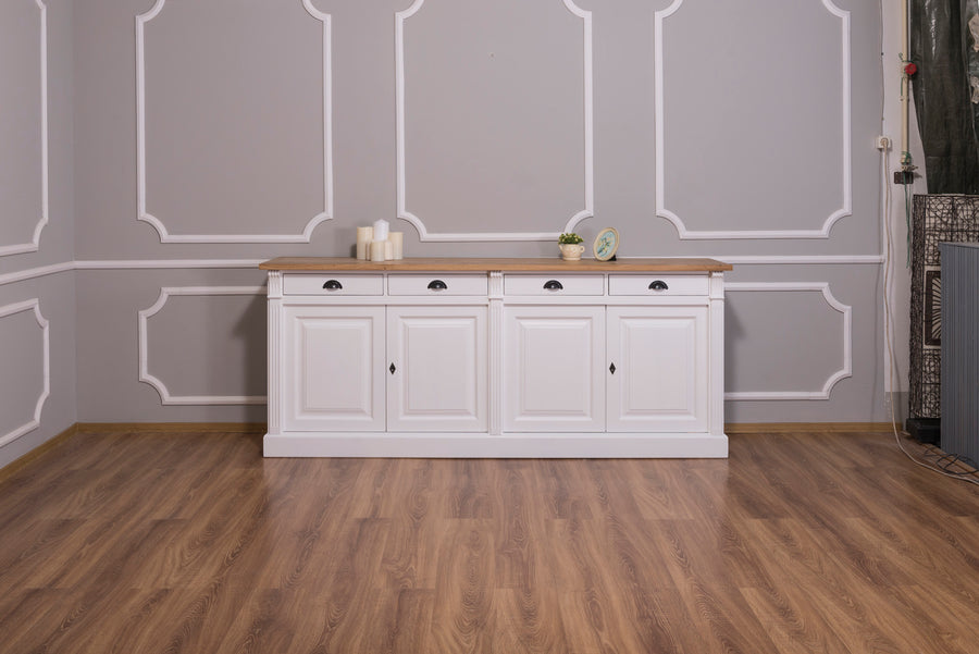 Wexford Buffet bas – Massif Chêne Top and Blanc Base | Classique 4-Porte Armoire de rangement