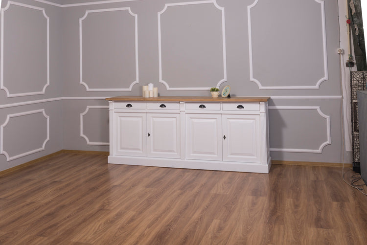 Wexford Sideboard – Solid Oak Top and White Base | Classic 4-Door Storage Cabinet | Marcottestyle