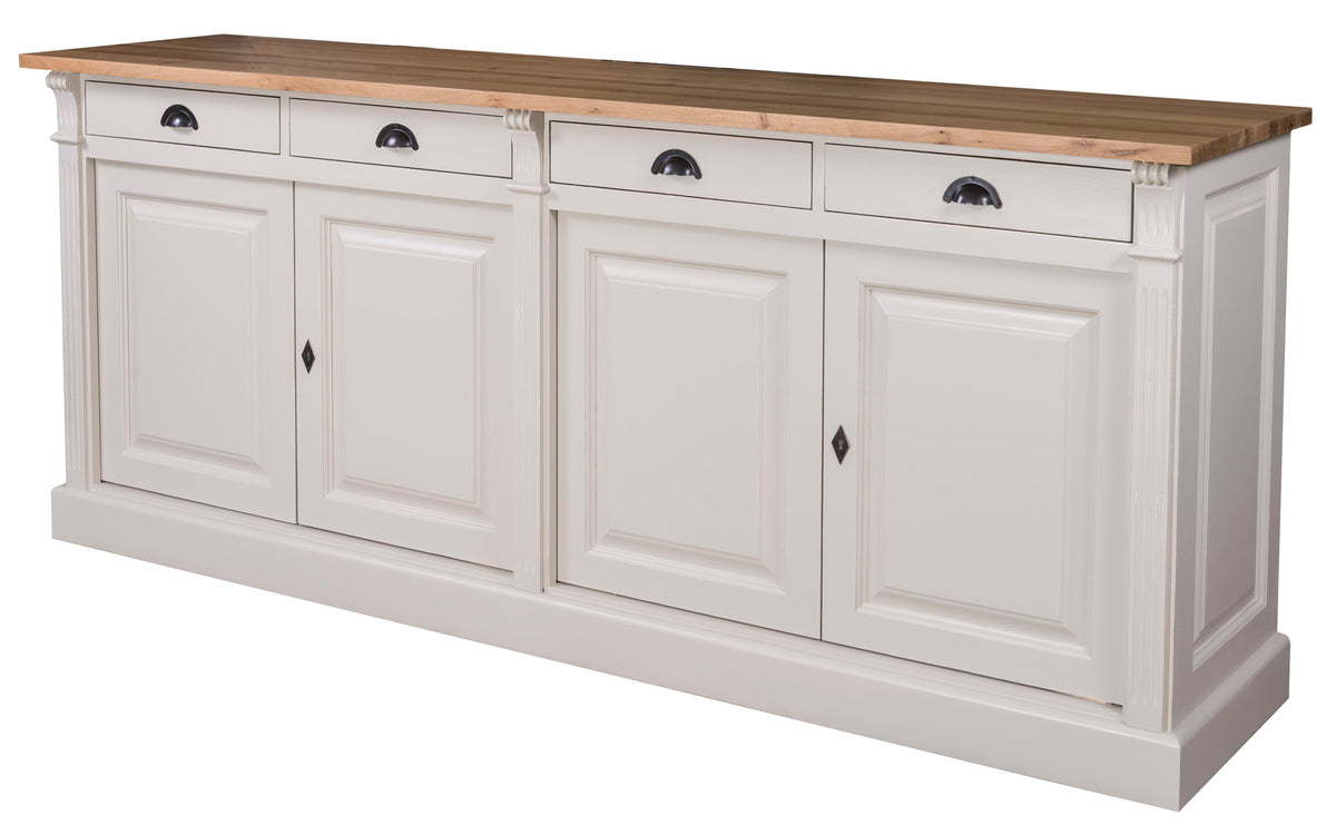 Wexford Sideboard – Solid Oak Top and White Base | Classic 4-Door Storage Cabinet | Marcottestyle