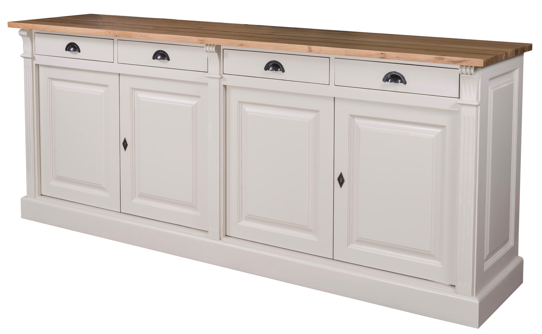 Wexford Buffet bas – Massif Chêne Top and Blanc Base | Classique 4-Porte Armoire de rangement