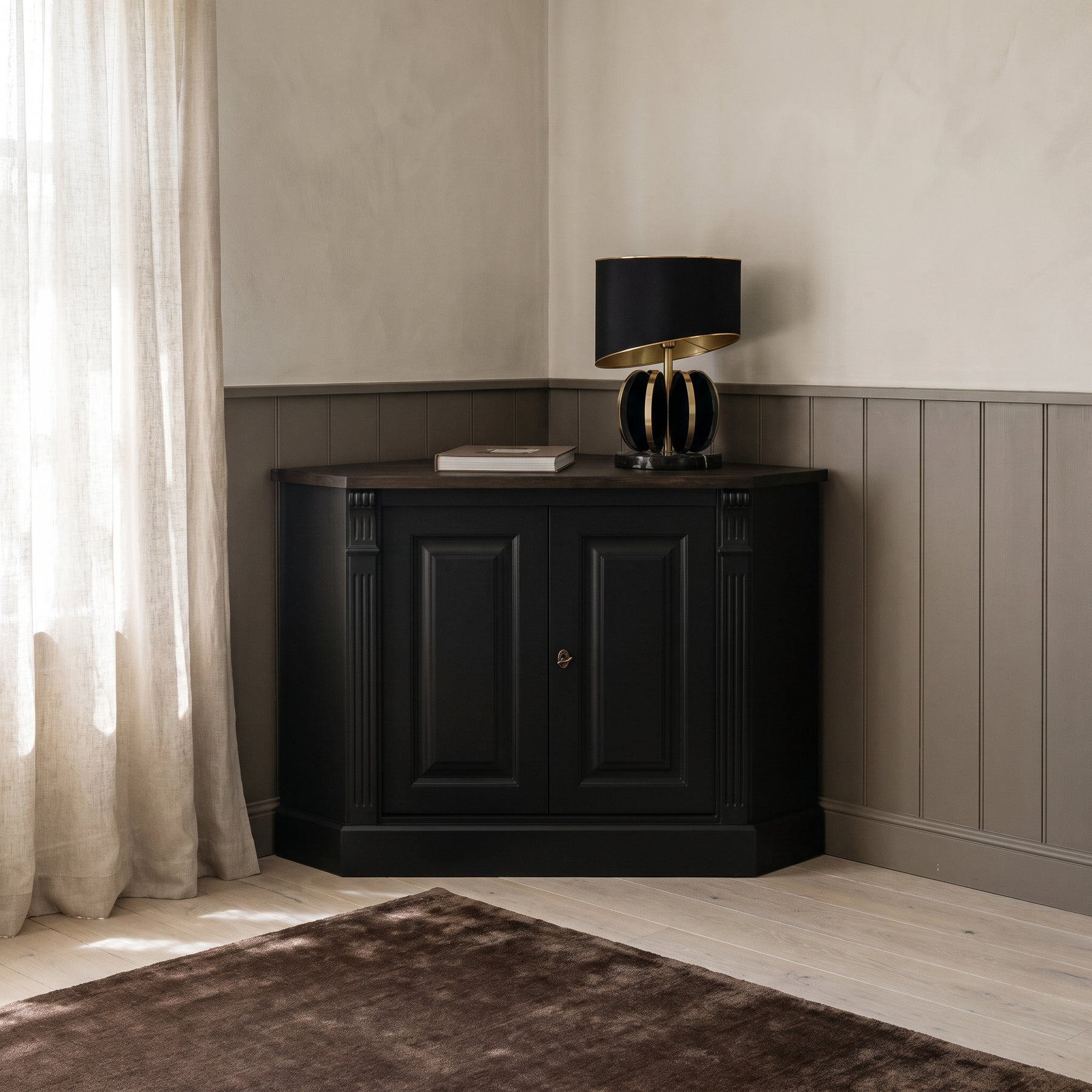 Sideboard Loches in black, in an interior, 110 x 52 x 78 cm