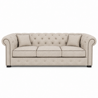 Canapé Chesterfield - Beige avec brown piping - 226 x 98 x 77 cm