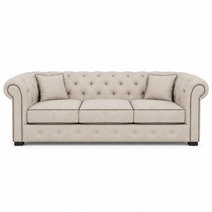 Sofa Chesterfield - Beige with Brown Piping - 226×98×77 cm