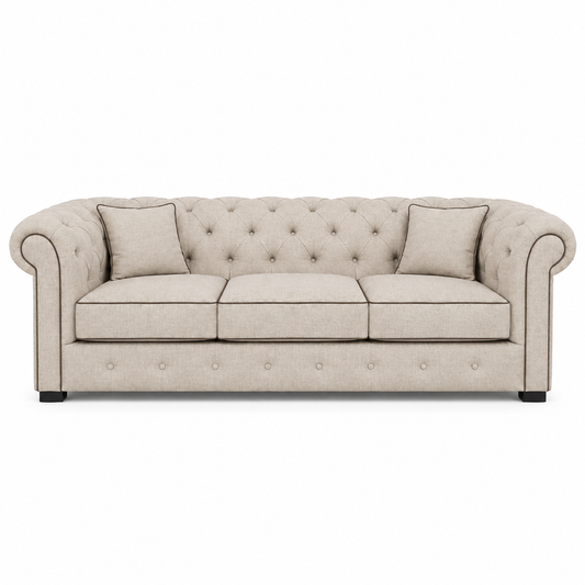 Chesterfield sofa in beige with brown piping
