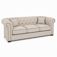 Canapé Chesterfield - Beige avec brown piping - 226 x 98 x 77 cm