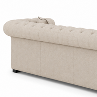 Canapé Chesterfield - Beige avec brown piping - 226 x 98 x 77 cm