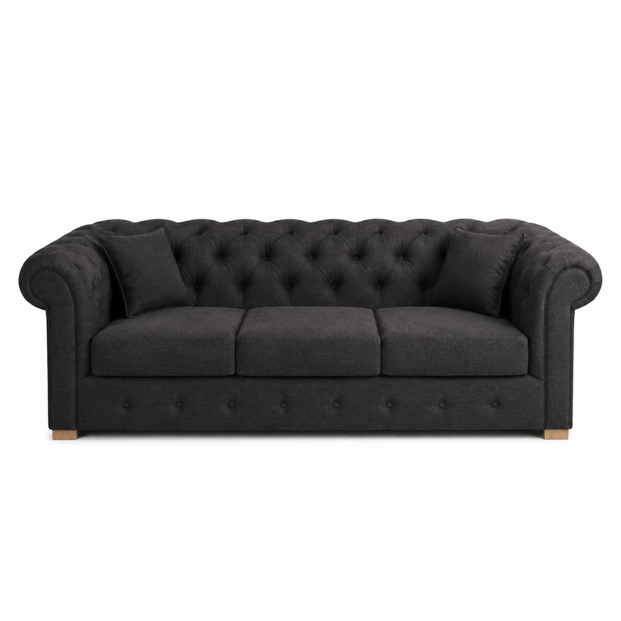 Canapé Chesterfield - Noir - 226 x 98 x 77 cm