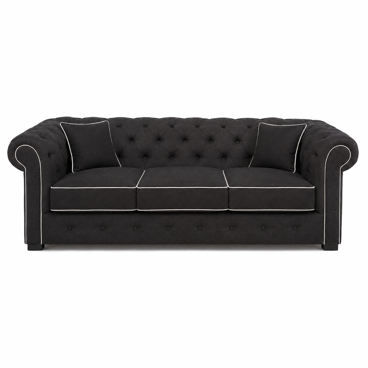 Sofa Chesterfield - Schwarz mit white piping - 226 x 98 x 77 cm