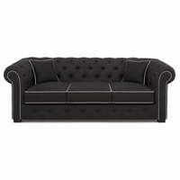 Sofa Chesterfield - Schwarz mit white piping - 226 x 98 x 77 cm