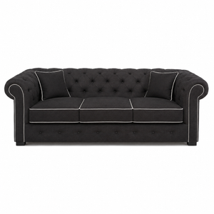 Sofa Chesterfield - Black with White Piping - 226×98×77 cm