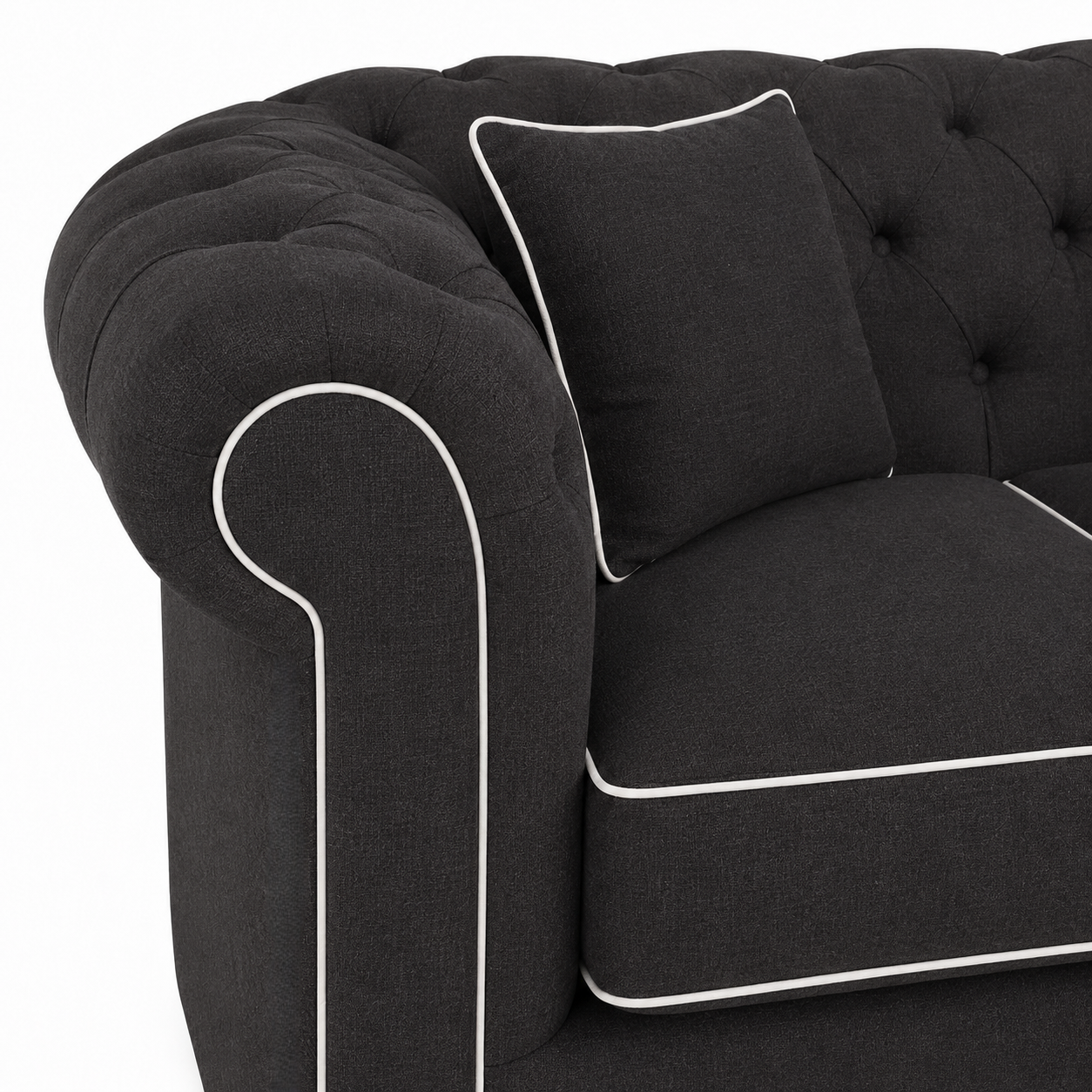 Sofa Chesterfield - Schwarz mit white piping - 226 x 98 x 77 cm