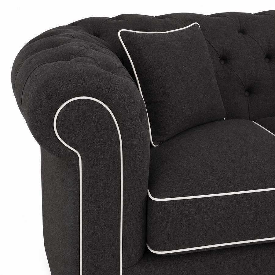 Sofa Chesterfield - Schwarz mit white piping - 226 x 98 x 77 cm