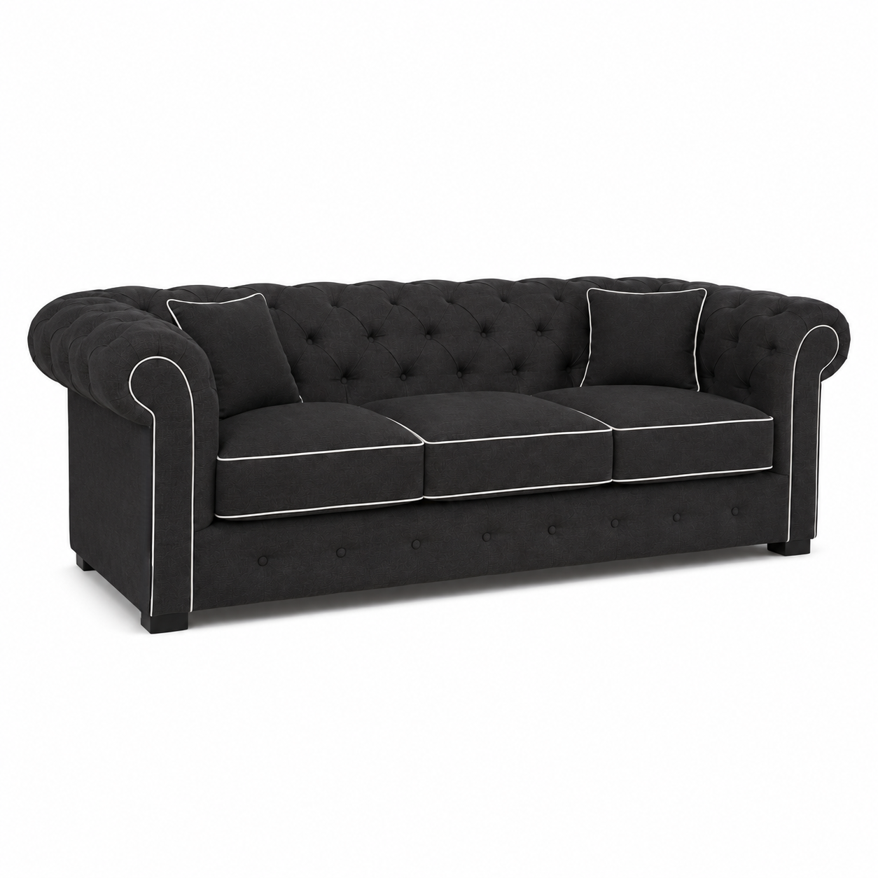 Sofa Chesterfield - Schwarz mit white piping - 226 x 98 x 77 cm